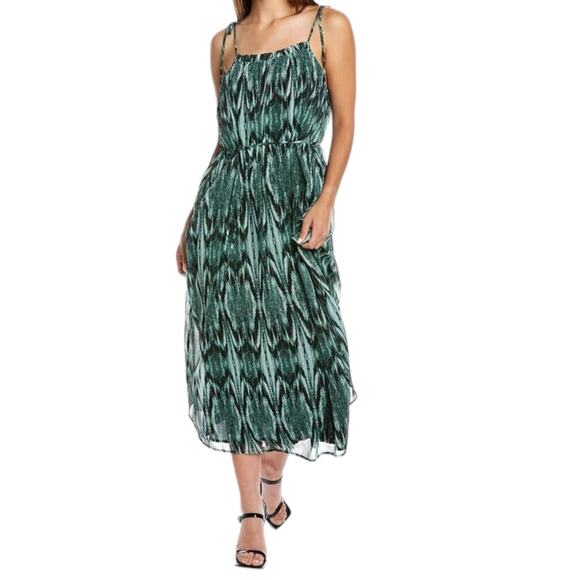 Vince Camuto dress Rainforest texture Pleated midi X-Small XS - Picture 1 of 7